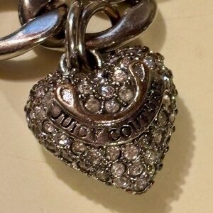 Juicy Couture Silver Tone Crystal Heart Charm Toggle Bracelet - NFS